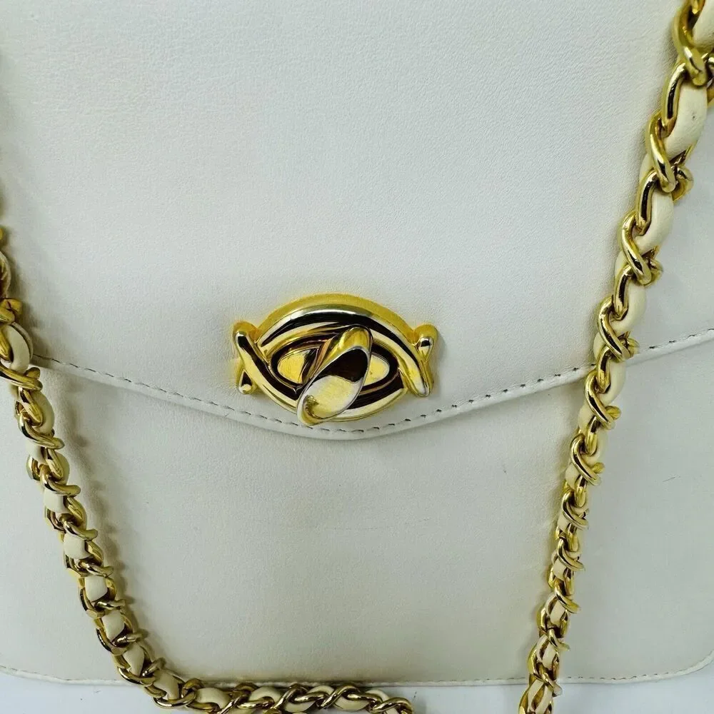 Vintage Giani Bernini Beige Leather‎ Shoulder Bag with Woven Chain Strap